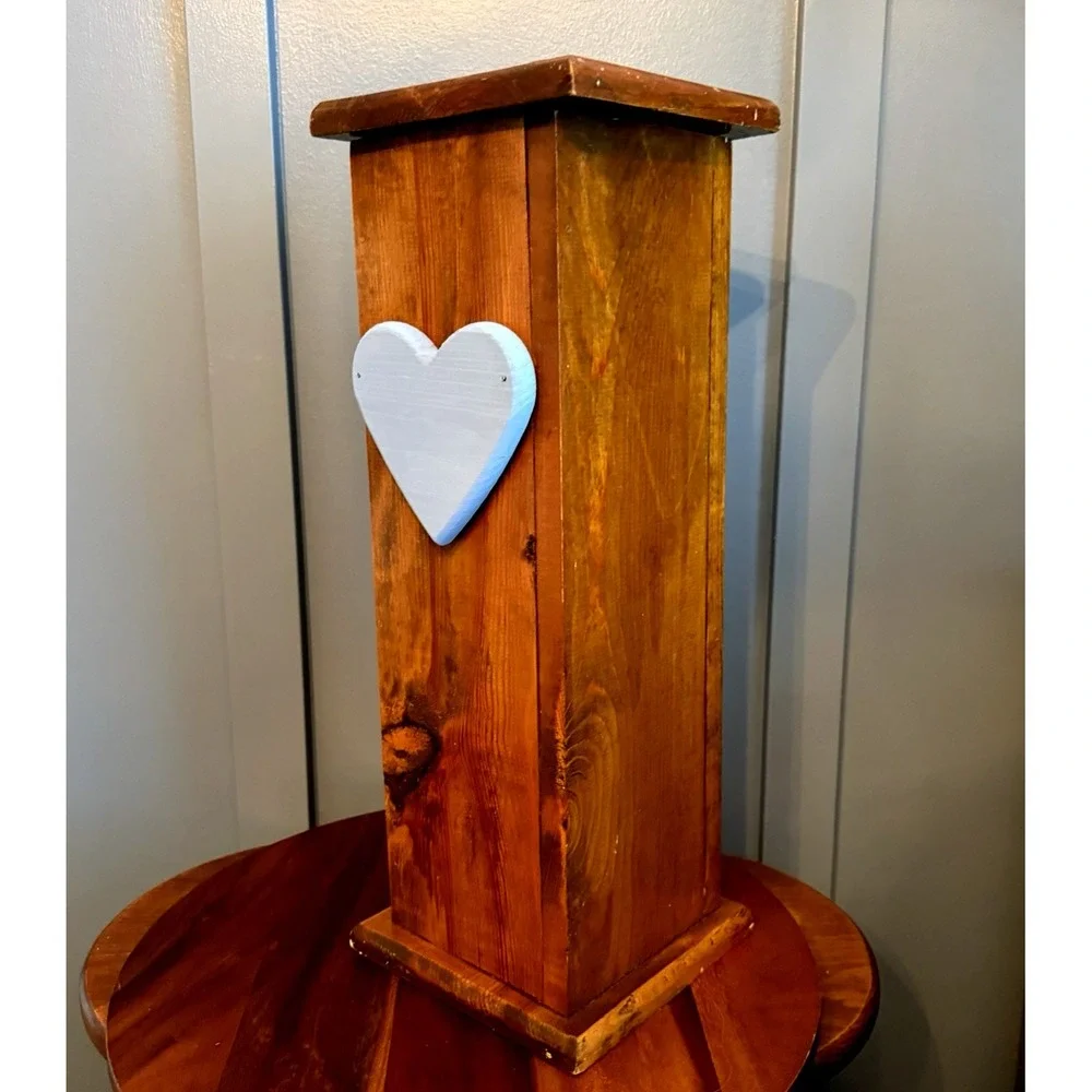 Vintage Wooden Bath Tissue Holder Storage Cabinet Heart Tower Farm Cottagecore
